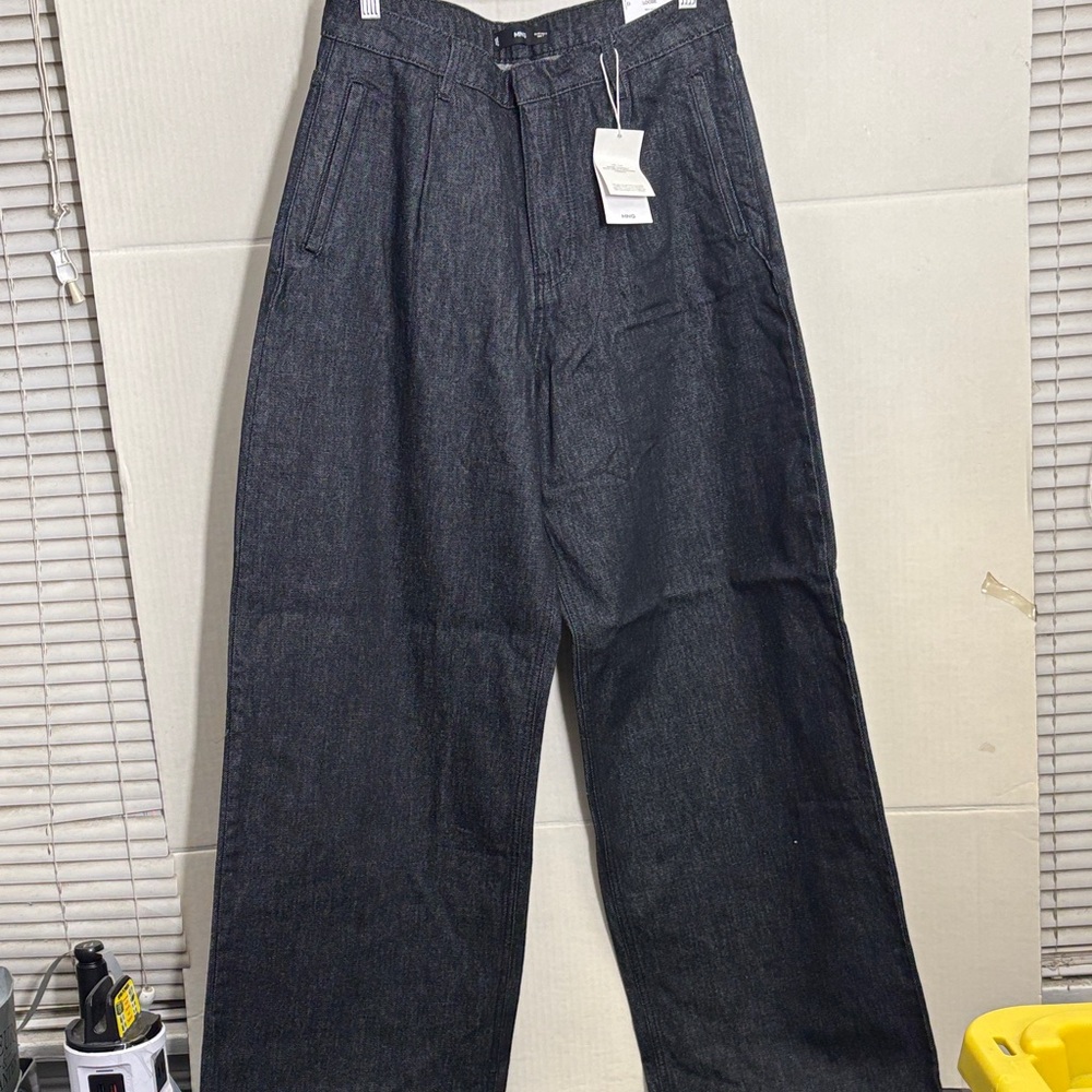 Mango Loose Mid-Waist Dark Indigo Jeans WIDE LEG PLEATED DENIM TROUSERS 7816 - Picture 2 of 6